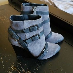 Grey belted wedge bootie